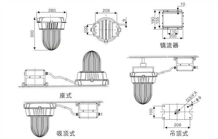 NFE9180防眩应急泛光灯安装示意图